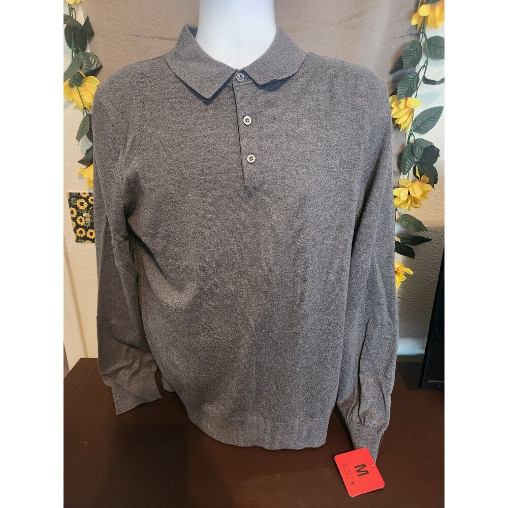 NWT Modern Ambition Men's Gray Long Sleeve Knit Polo Sweater Casual Button Top M